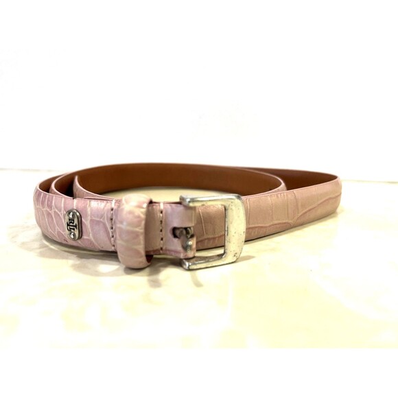 Woman's Ralph Lauren Belt Genuine Leather Faux Reptile Croc Pattern 3/4” Wide M - Picture 1 of 8